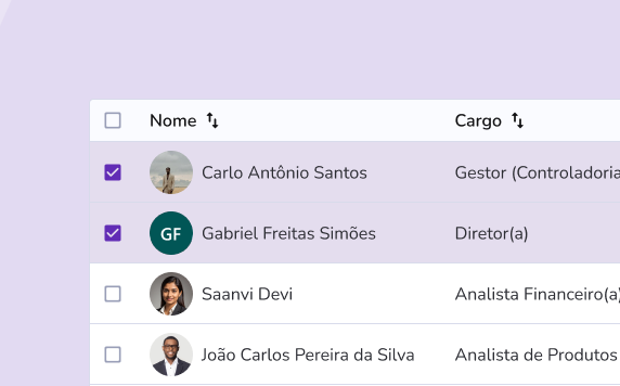 Tela de compartilhamento do Clarion com a seleção de pessoas que podem ver o gráfico